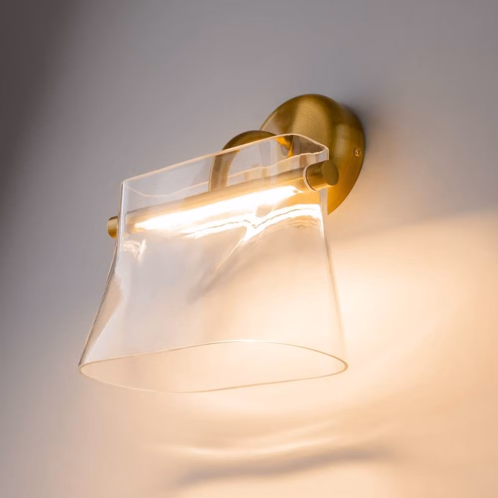 Netlighting Cabaret Modern Wall Lamp in Gold and Brass with Transparent Glass Shade, 3000K Warm White LED, 850lm – 2