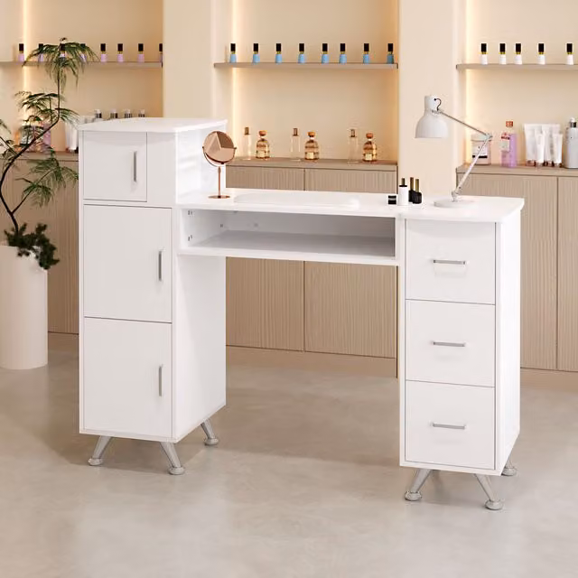 Livingandhome Professional Manicure Table with Wrist Cushion in White