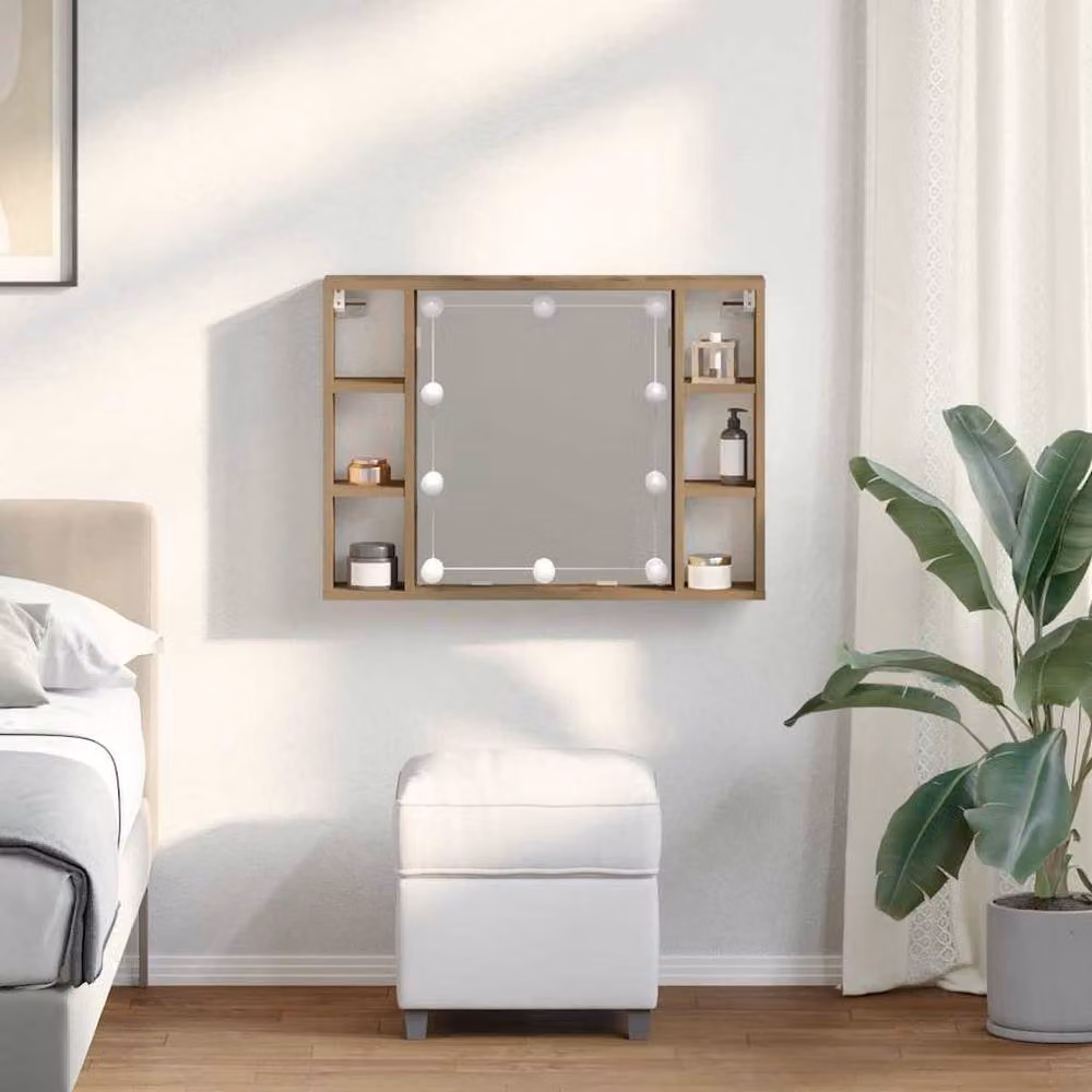 Berkfield Home LED Mirror Cabinet in Artisan Oak Brown, W: 76 cm, D: 15 cm, H: 55 cm – 2