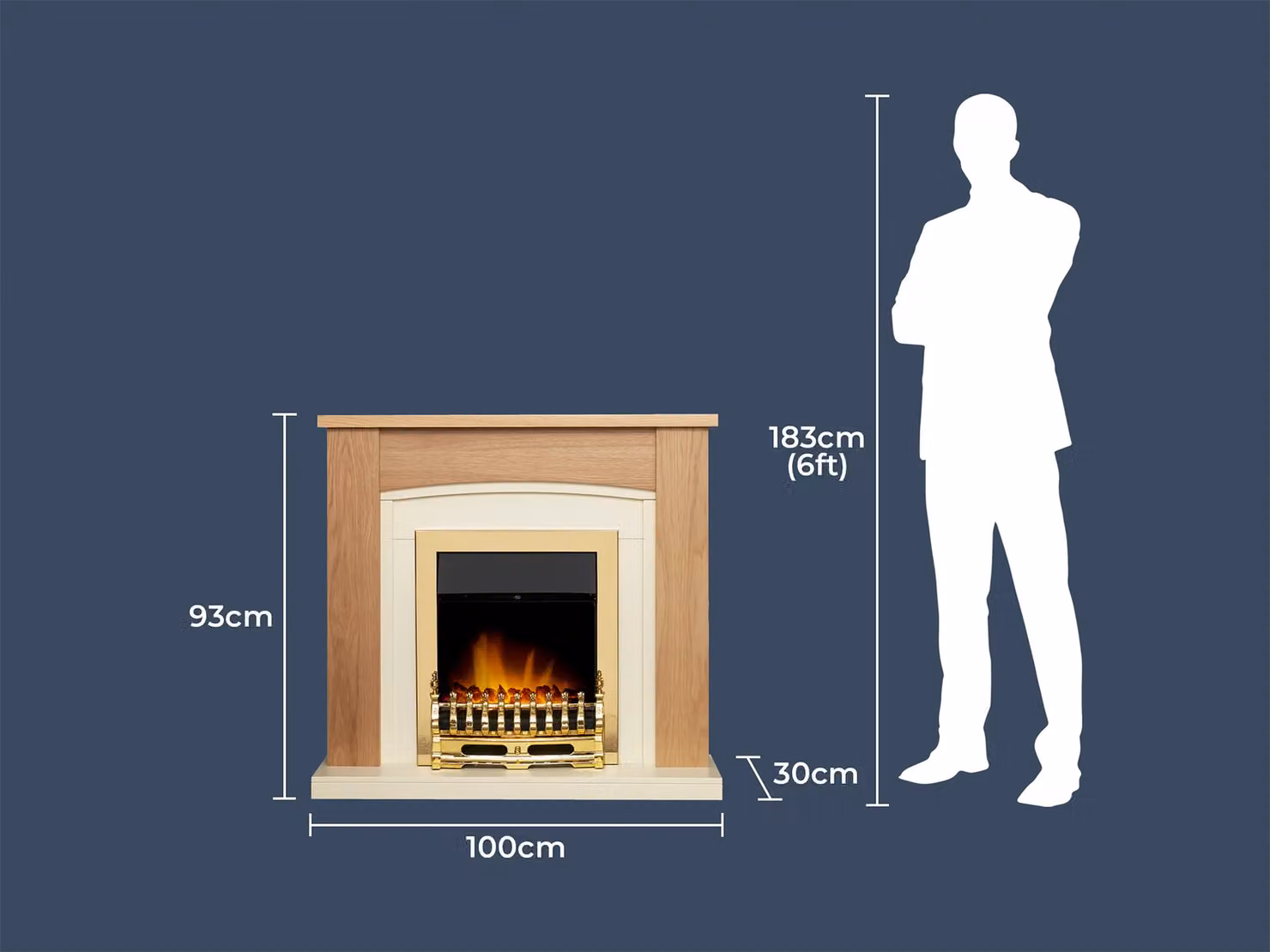 Adam Fires & Fireplaces Chilton Fireplace in Oak and Cream with Blenheim Electric Fire in Brass and Metallic Gold – 5