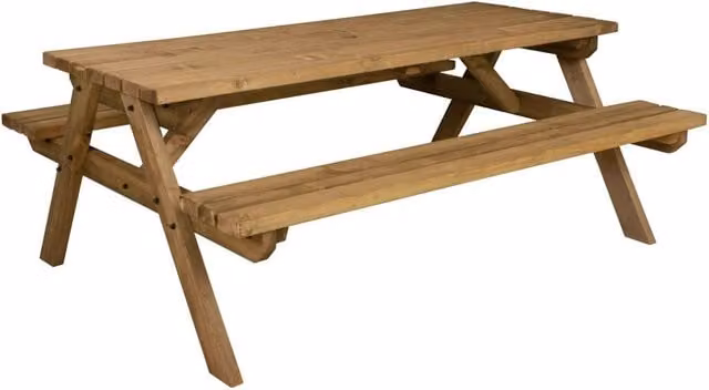 Arbor Garden Solutions Rustic Brown Wood Picnic Table and Benches Set W: 140 cm, D: 73 cm, H: 140 cm
