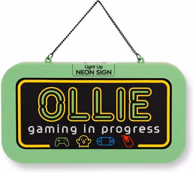 History & Heraldry Ollie Pre-personalised Light-Up Neon Bedroom Sign in Black and Multicolour