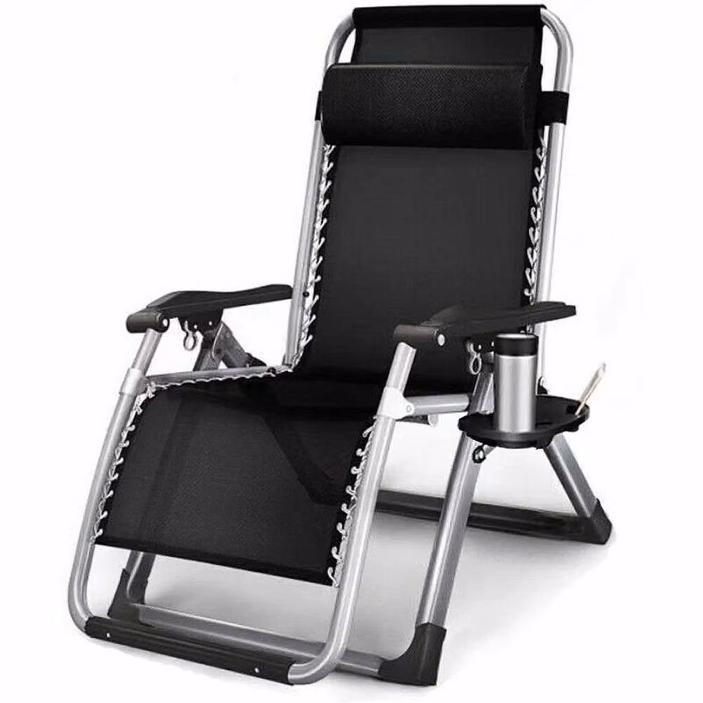 PAWNORA Black Foldable Garden Recliner Chair with Cushions and Metal Frame – 3