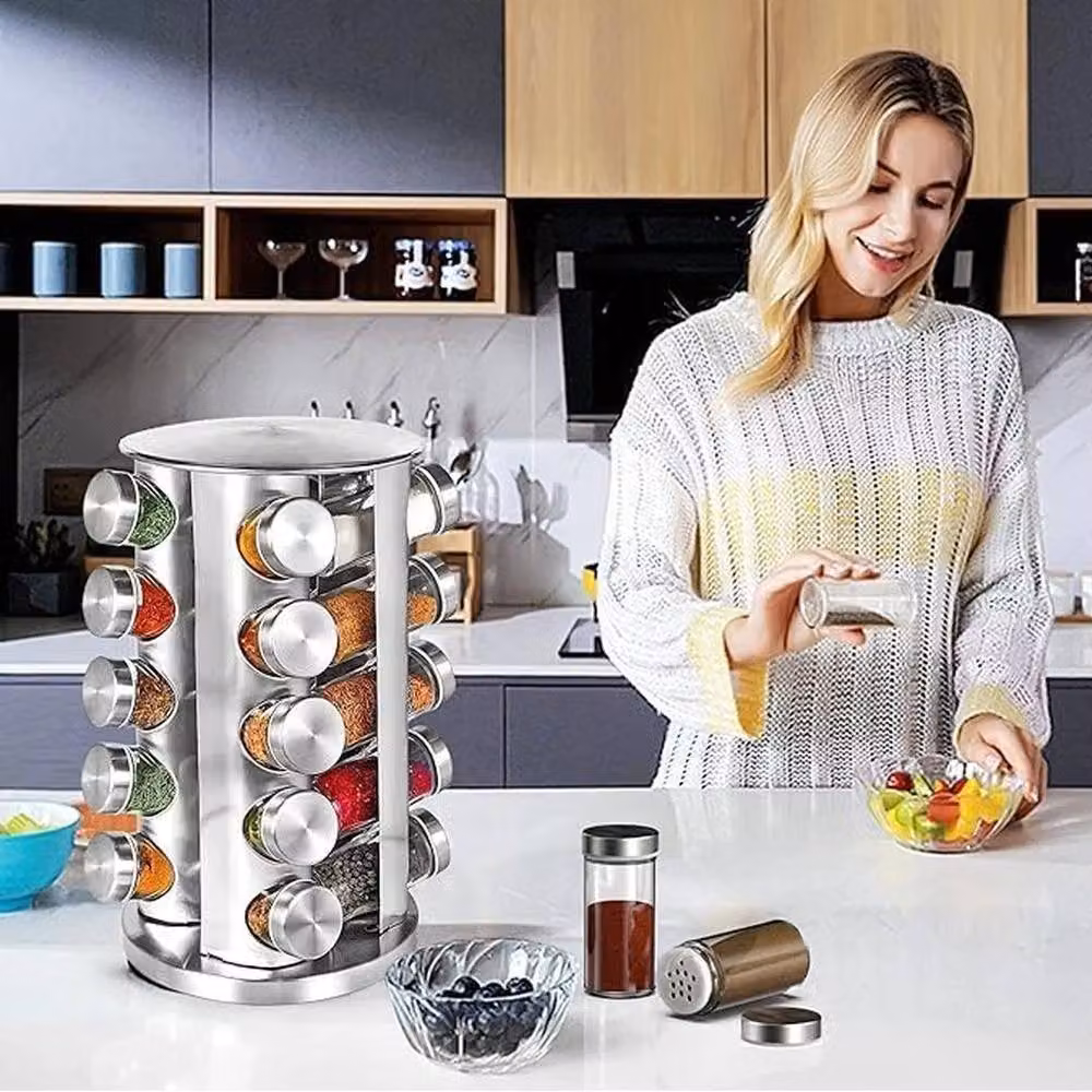 EONLION 20 Jar Revolving Spice Rack in Silver, Height: 100 cm – 4