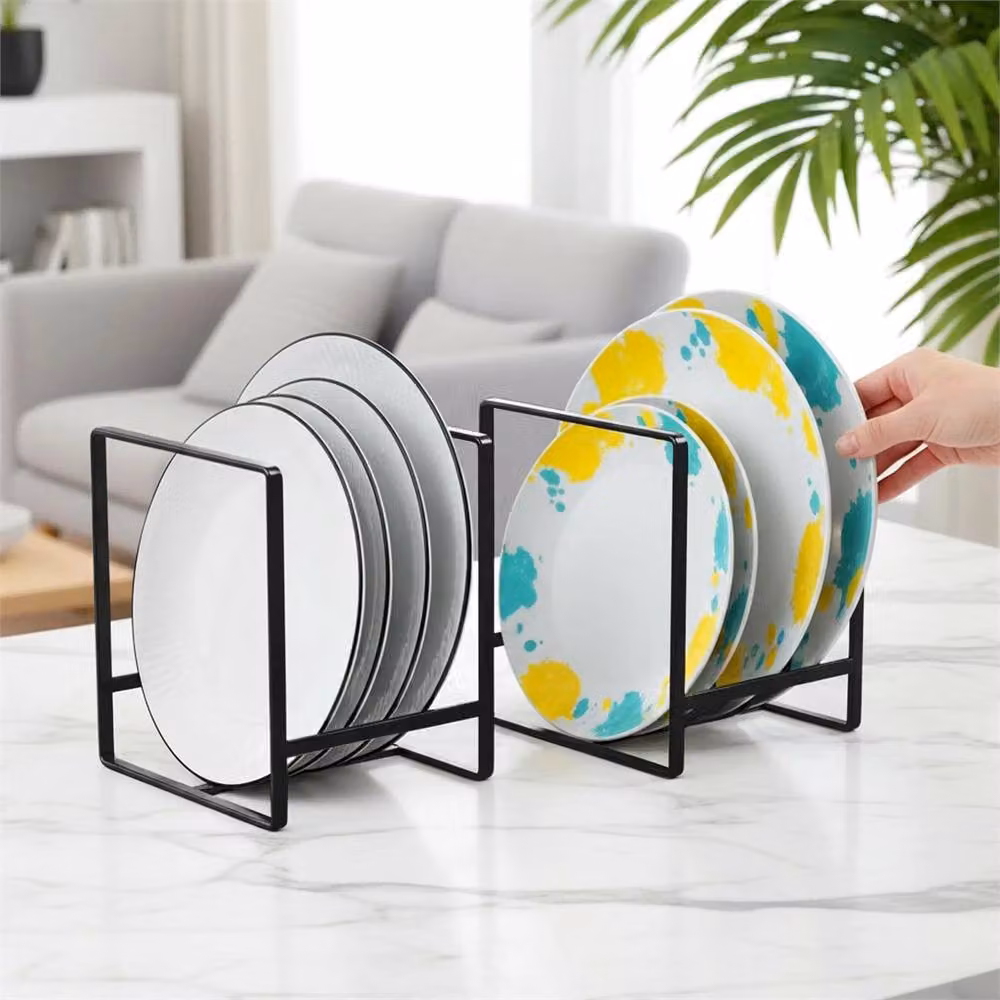 Nordara 4 Pack Square Metal Plate Rack Storage Holder in Black – 3