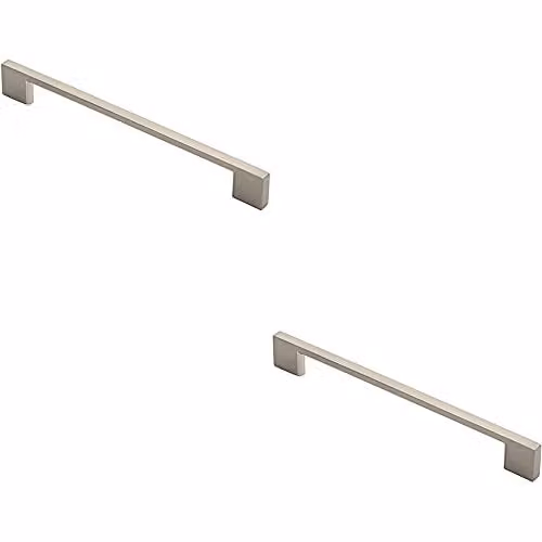 Loops 2 Pack Slim D-Shape Pull Handles in Brushed Silver, 220 x 8.5 mm with 192 mm Fixing Centres