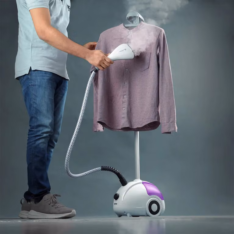 Geepas 2000W Upright Garment Steamer with 1.8L Water Tank and 11 Steam Modes in White or Purple