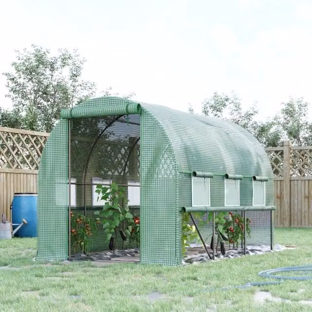 Outsunny Green Walk-in Tunnel Greenhouse PE, W: 300 cm, D: 200 cm, H: 200 cm
