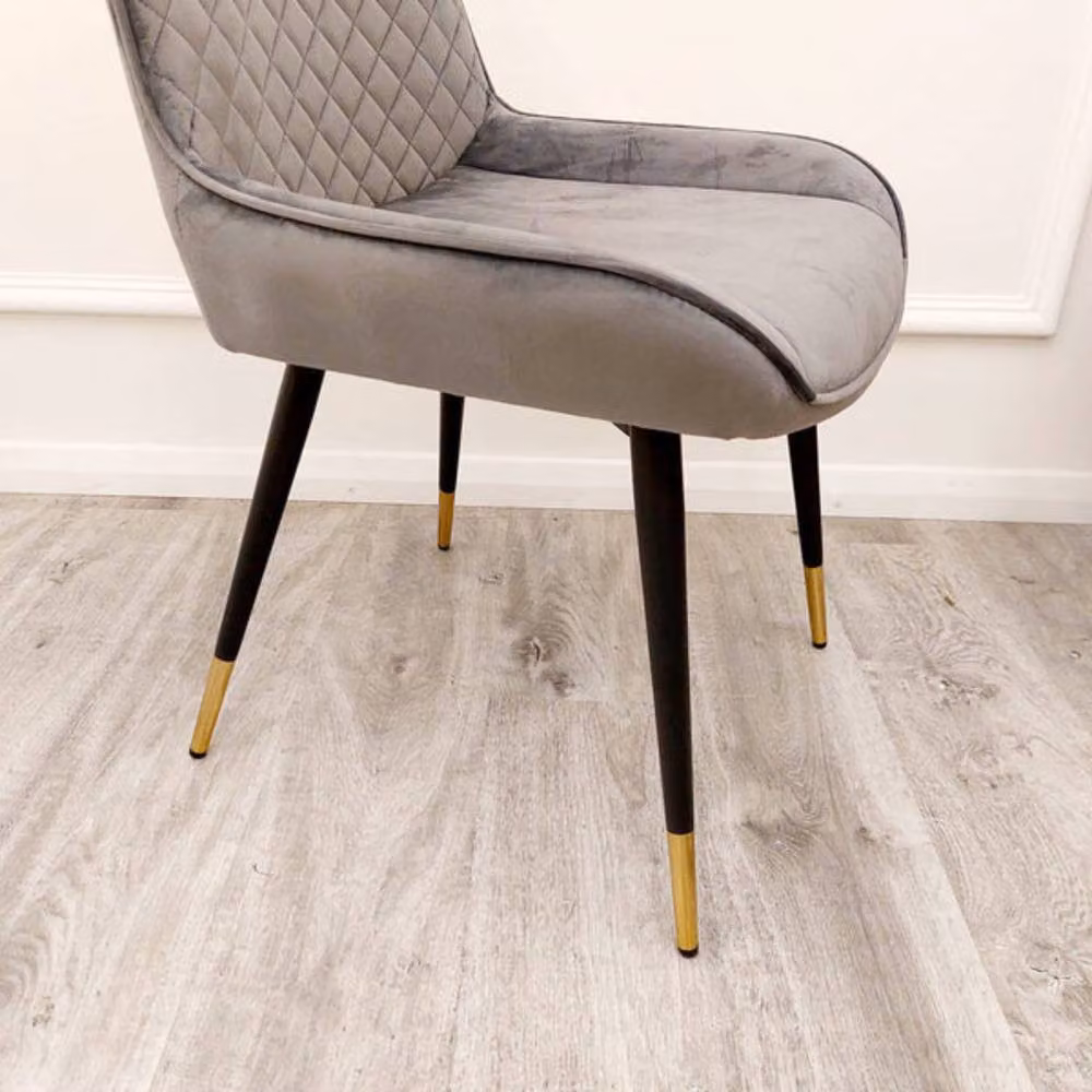 Stratus Interiors Luna Quilted Velvet Dining Chair in Grey with Black Metal Legs – 2