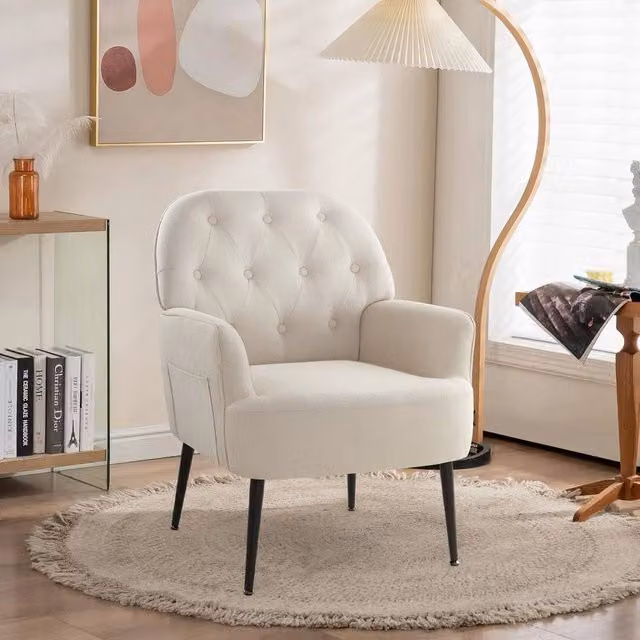 KORVIXA Beige Mid Century Tub Armchair with Metal Frame, Width: 100 cm – 1