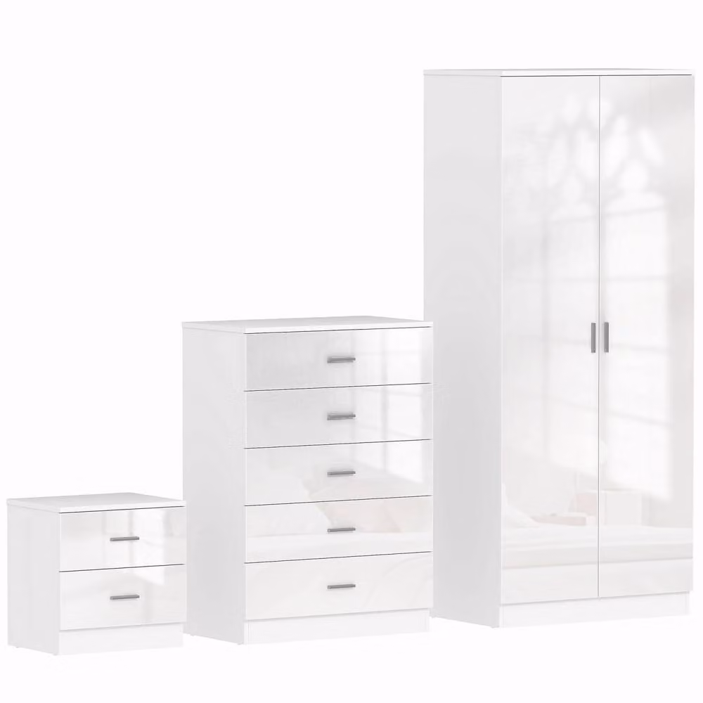 Wyld Haus Belatera 3 Piece High Gloss White Bedroom Furniture Set – 2