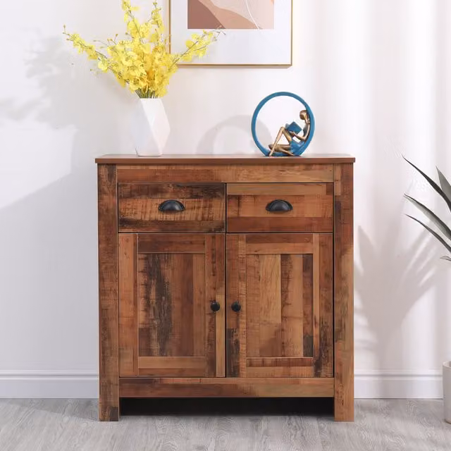 HMD Splice Colour Retro Wooden Sideboard with 2 Drawers and 2 Doors in Black and Brown