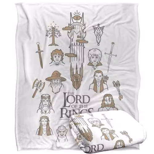 Warner Bros. Lord Of The Rings Doodle Icons Super Soft Fleece Throw Blanket, Multicolour, W: 152 cm, D: 127 cm