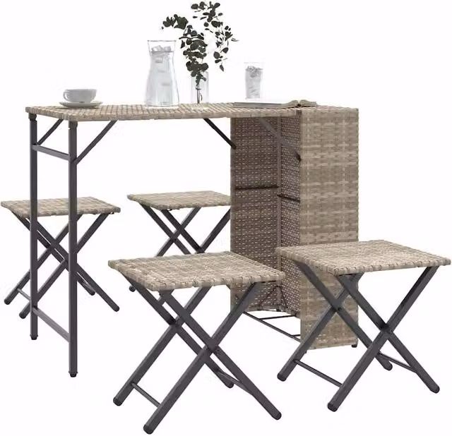 Berkfield Home 5 Piece Foldable Garden Dining Set in Light Grey Poly Rattan and Steel