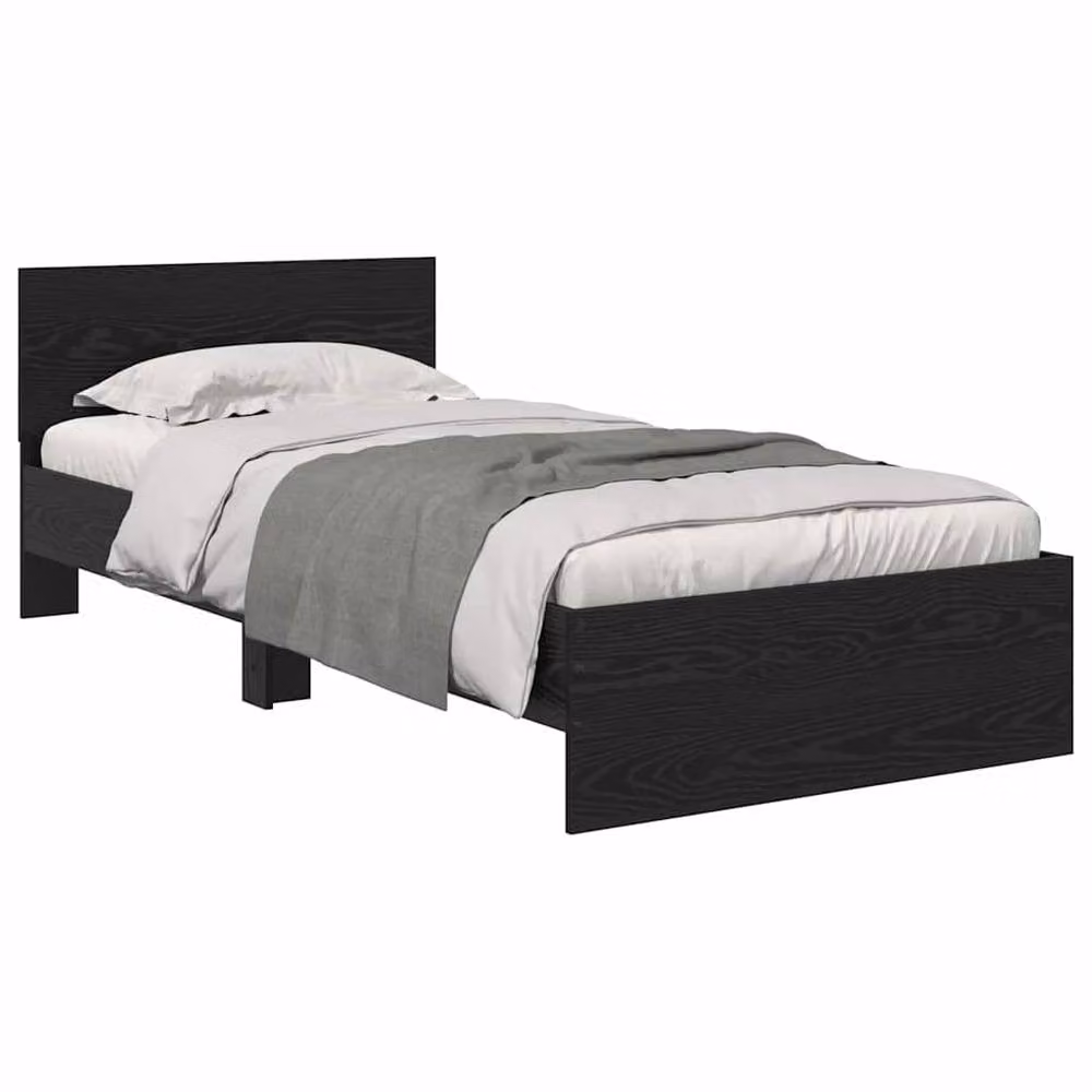Berkfield Home Modern Bed Frame with Headboard and Under-Bed Lighting in Black Oak, W/D/H: 100 x 200 cm, Engineered Wood – 3