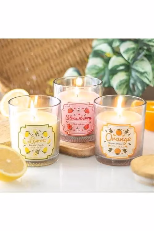KDMD Lemon Scented Votive Candle in Yellow with Glass and Wood Details – 2