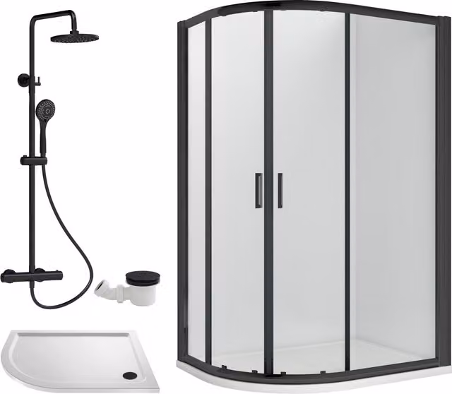 Balterley Offset Left Quadrant Shower Tray with Round Waste in White and Black, W/D: 1200 x 800 mm