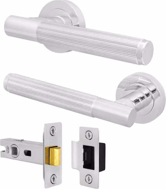 AFIT Polished Chrome Aluminium Door Handle and Latch Set in Silver