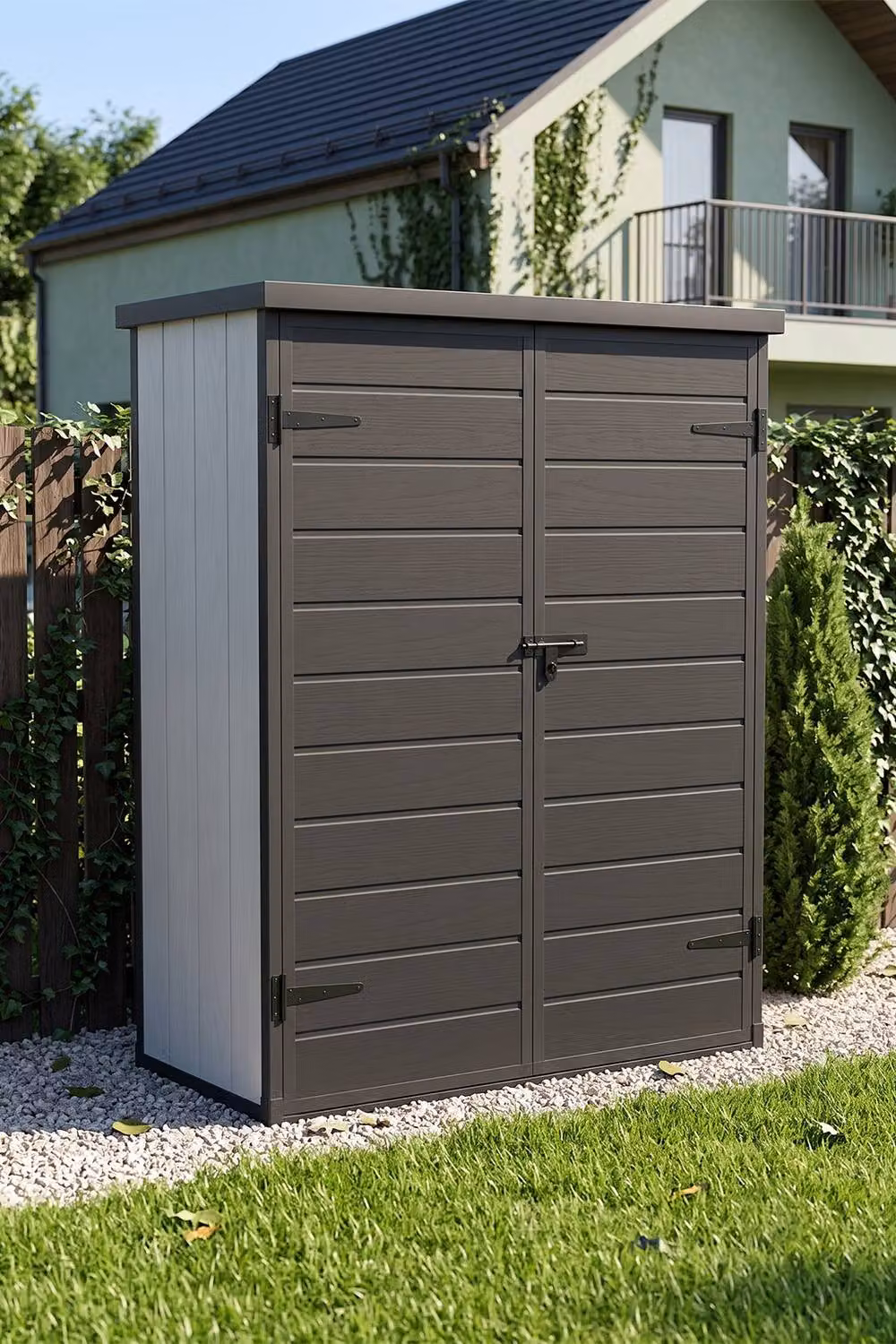 Living and Home Black Plastic Pent Outdoor Garden Tool Storage Shed with Double Doors, W: 152.4 cm, D: 91.44 cm, H: 170 cm – 2