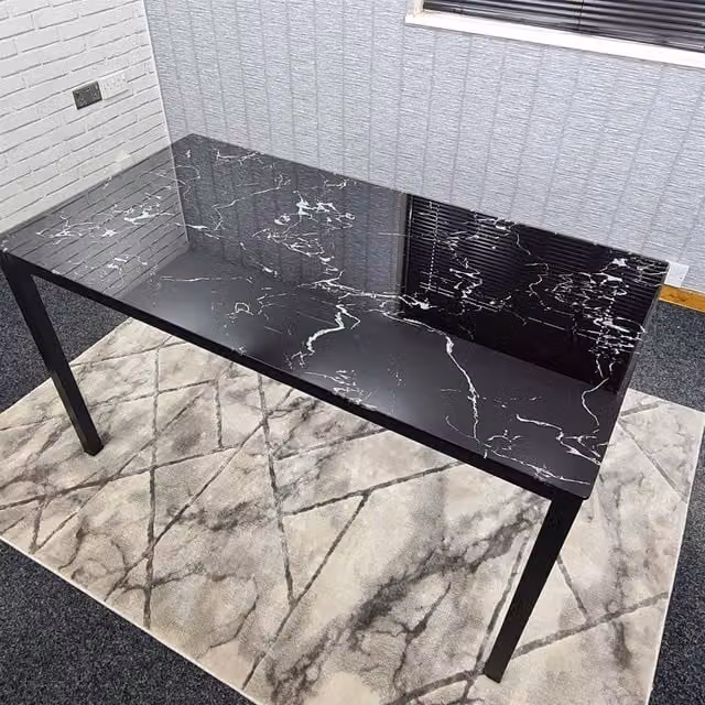 KOSY KOALA Modern Rectangular Black Glossy Glass Dining Table for 6 Seats, W/D/H: 180 x 70 x 75 cm