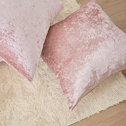 Sienna Pack of 2 Luxury Crushed Velvet Cushion Covers, Blush Pink, W/D/H: 45 x 45 x 45 cm – 2