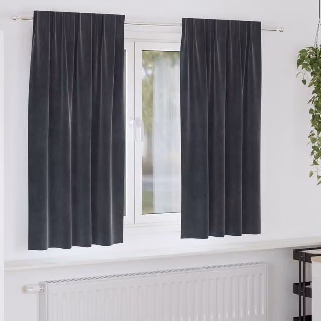 Berkfield Home Dark Grey Velvet Blackout Curtains with Top Tape, 2 Pack – 1