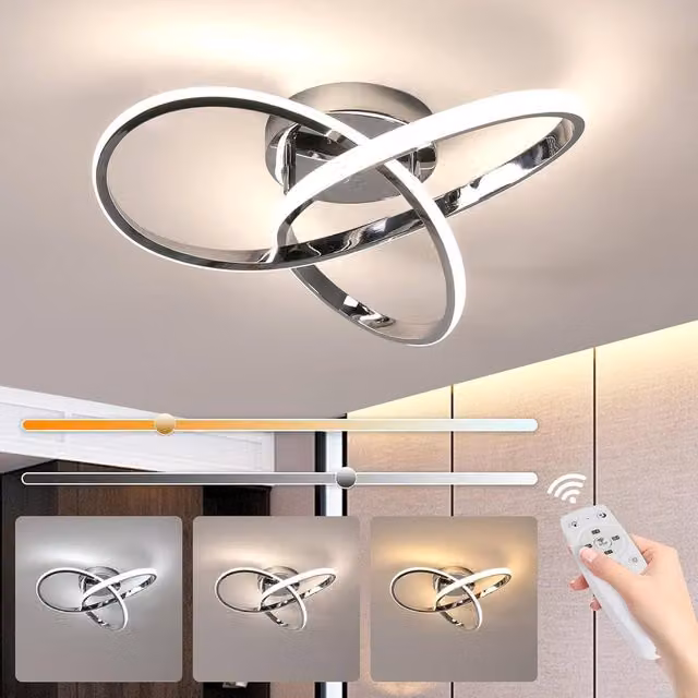 Goeco Modern LED Ring Ceiling Light, 36W, Dimmable with Remote Control, Silver – 1
