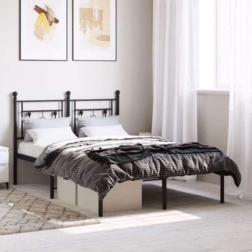 Berkfield Home Metal Bed Frame with Headboard, Black, W/D/H: 120 x 190 cm – 1