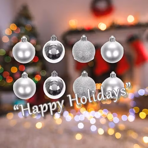 VFM e-Store Silver Christmas Bauble Hanging Tree Ornaments, Pack of 8, 5cm Diameter – 4