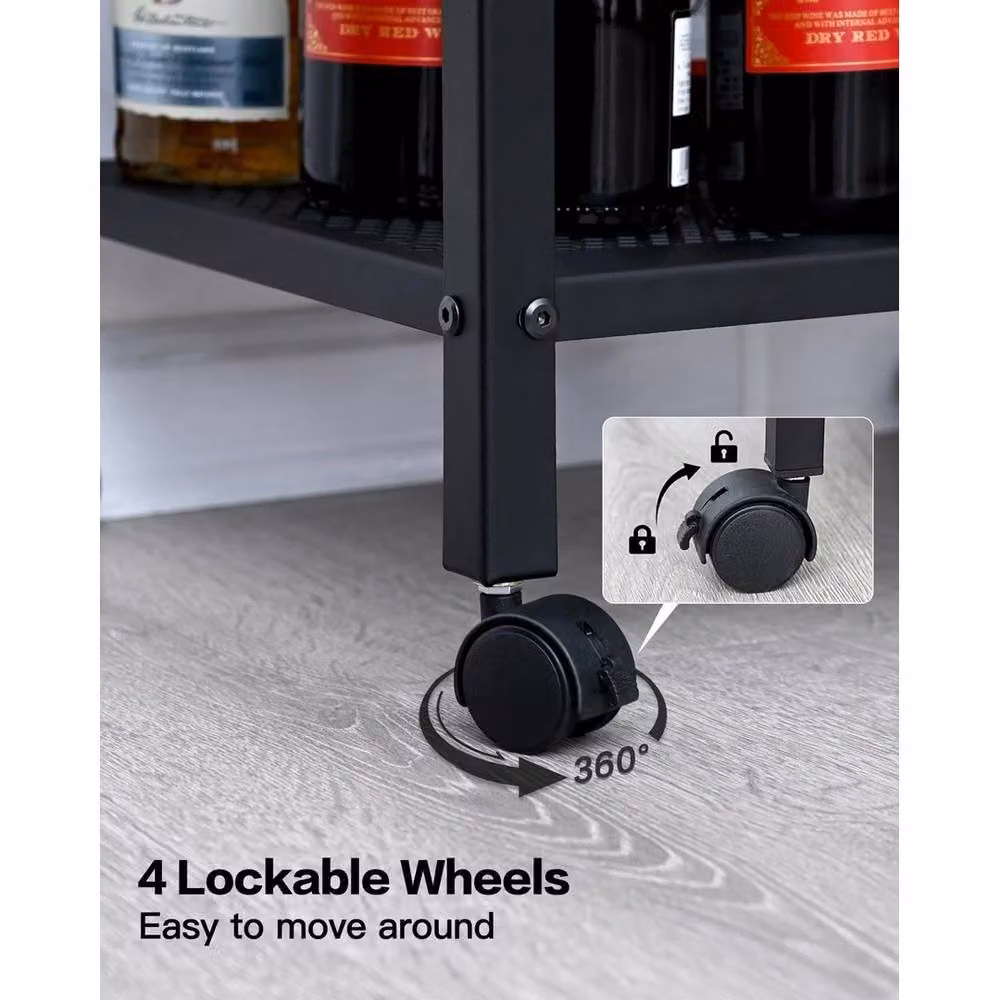 FORGEVIO Rustic 3-Tier Serving Trolley, Brown and Black, W/D/H: 77 x 50 x 40 cm – 4