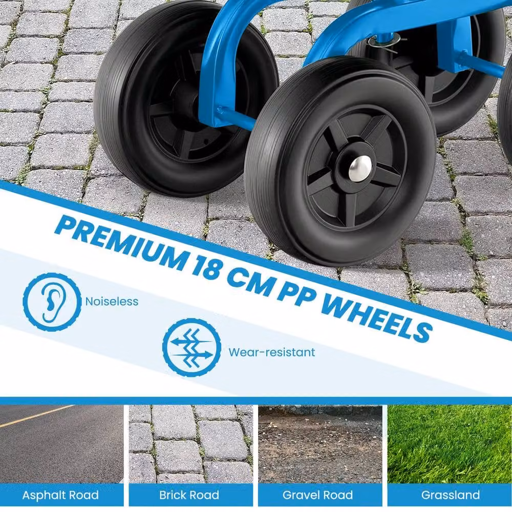 Costway Garden Rolling Workseat Cart with 360 Degree Swivel Seat in Blue – 4