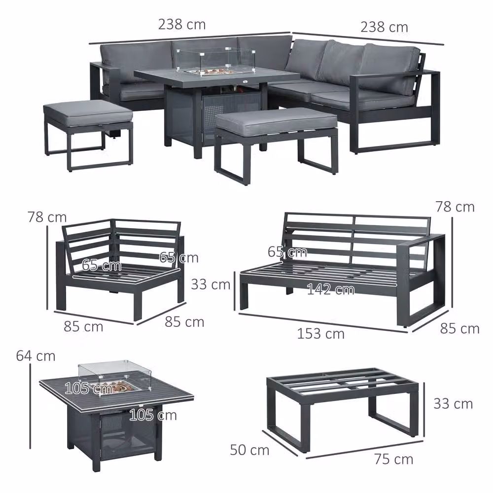 STILVORA 7-Seater Modern Grey Sofa with Aluminium Fire Pit Table – 3