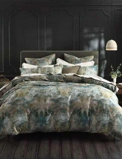 MM Linen Reverie Green Mix Mako Satin Pure Cotton Bedding Set W/D/H: 180 x 200 cm
