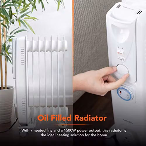 Warmies 1500W 7 Fin Oil Filled Freestanding Radiator with Thermostat and Timer, White – 2