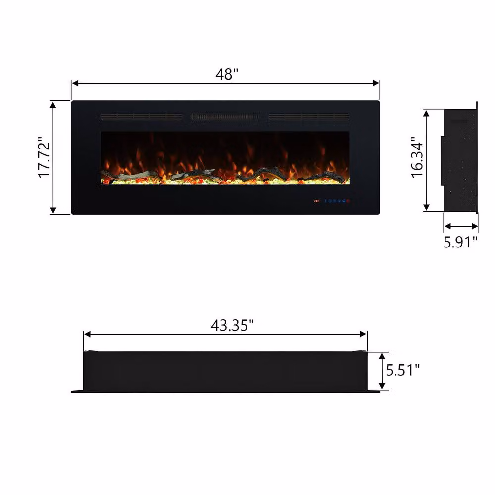 Valuxhome 1500W Recessed Wall Electric Fireplace with 13 Colours and Timer, Black, W: 122 cm, H: 45 cm, D: 15 cm – 2