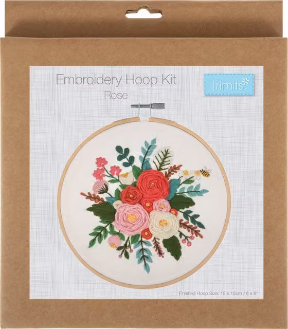 Trimits Embroidery Hoop Kits in Natural and Rose with Pink, White and Multicolour Details
