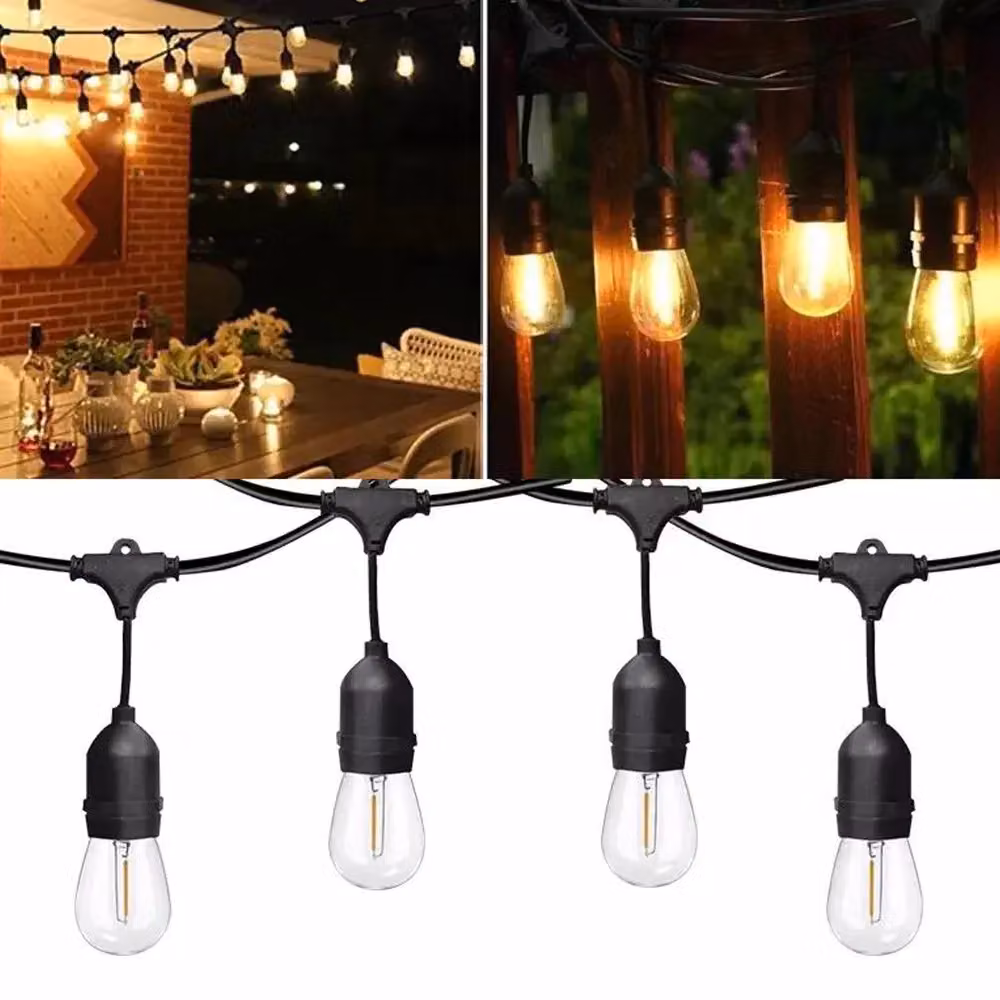 ENER-J LED Festoon String Lights, 30m Warm White Outdoor Garden Lighting with 32 Bulbs, IP65 Waterproof, Black – 6