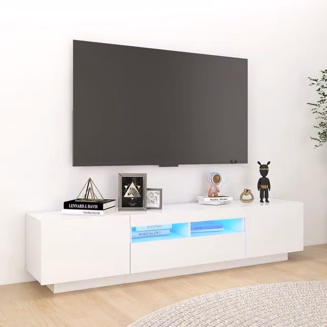 Berkfield Home Modern Glossy White TV Cabinet with LED Lights, W/D/H: 180 x 35 x 40 cm
