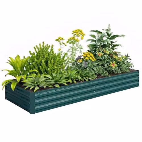 Outsunny Galvanised Steel Raised Garden Bed, Green, W: 241 cm, D: 90.5 cm, H: 30 cm