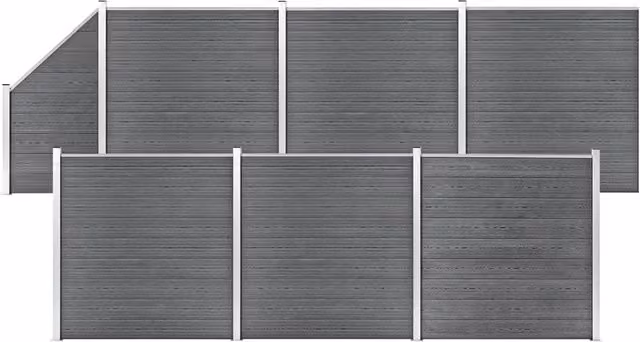 Berkfield Home WPC and Aluminium Fence Set in Grey, 6 Square and 1 Slanted Panels, W: 1138 cm, H: 186 cm