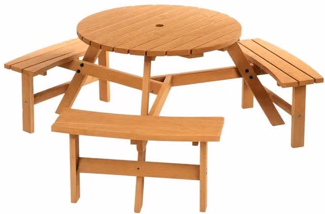 PAWNORA 6 Person Fir Wood Garden Table and Bench Set in Brown – 1