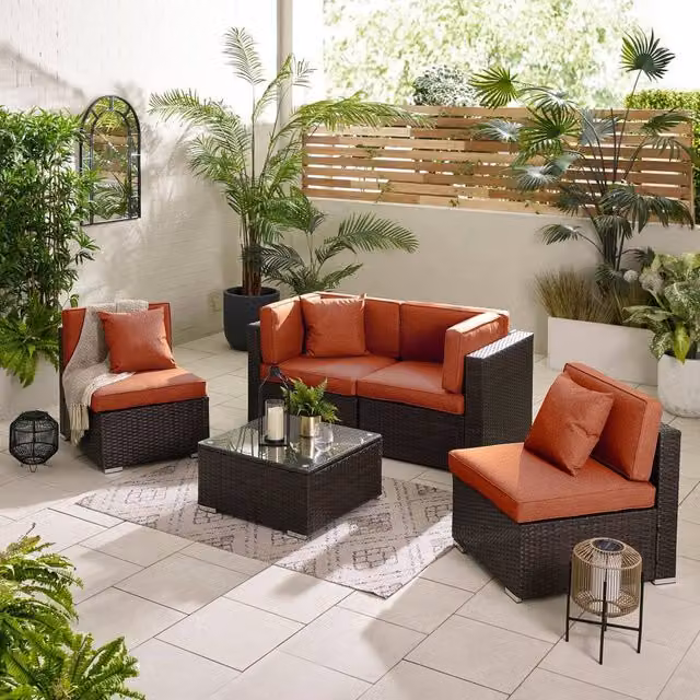 FurnitureboxUK Orlando 4 Seat Modular Outdoor Garden Rattan Sofa in Orange