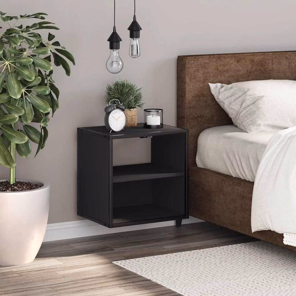 Berkfield Home Wall-mounted Bedside Cabinet in Black, W: 40 cm, D: 31 cm, H: 39.5 cm – 3