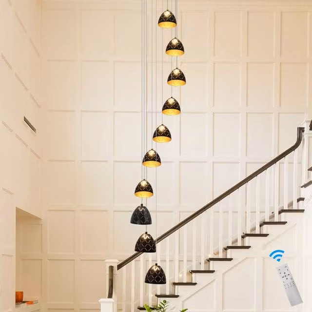 Garwarm 10 Light LED Dimmable Modern Pendant Staircase Chandelier in Black and Gold/Brass