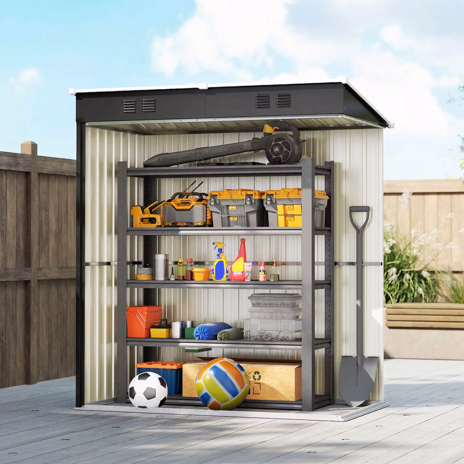 Outsunny Lean-to Garden Storage Shed with Lockable Door and Vents, Dark Grey, W: 152.4 cm, D: 91.44 cm, H: 179 cm – 8