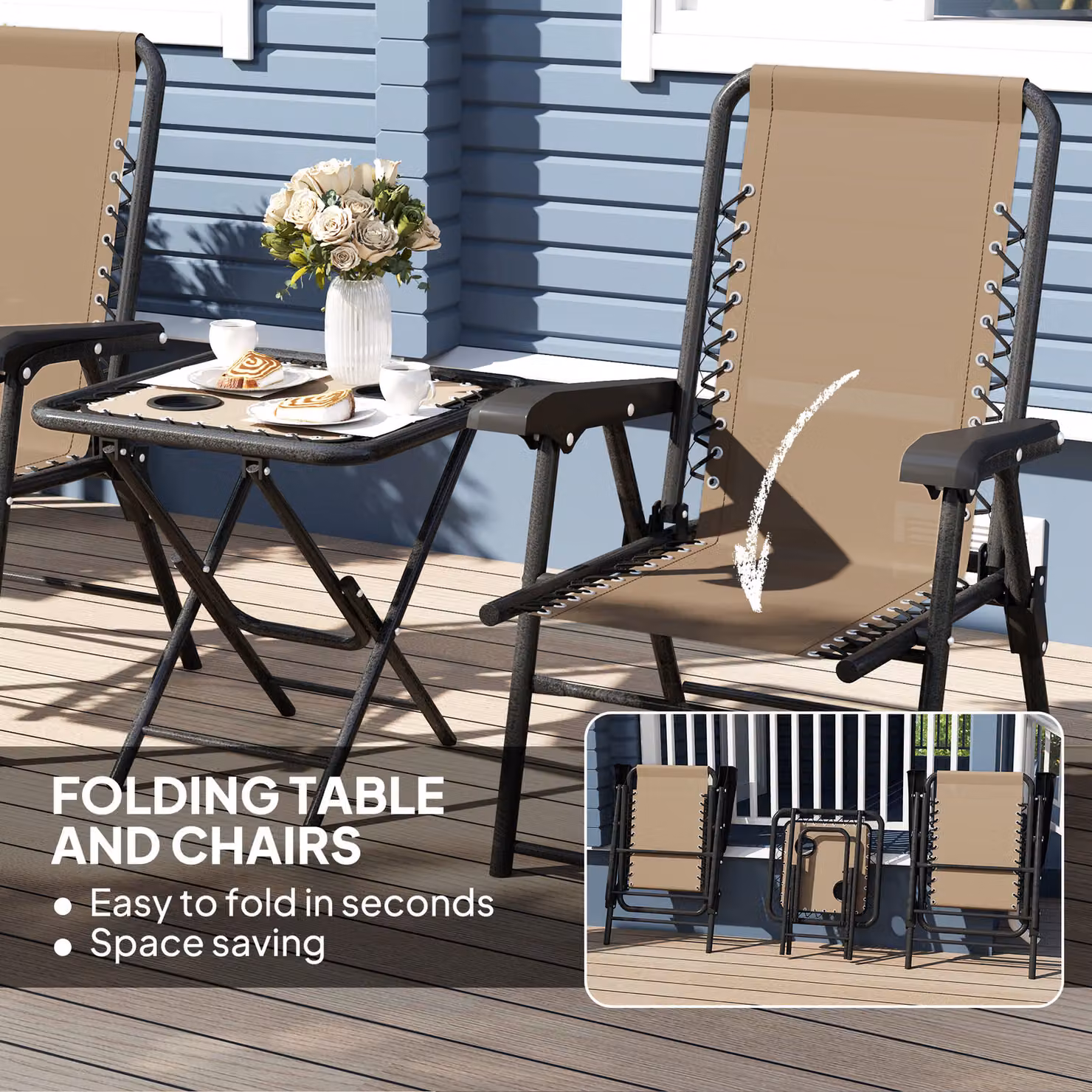 Outsunny Three-Piece Modern Garden Table and Chair Set in Beige – 5