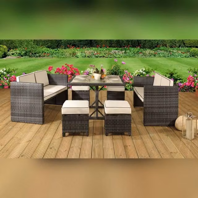 Comfy Living Ltd 7 Piece Upholstered Rattan Garden Furniture Set in Grey
