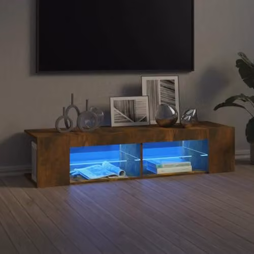 vidaXL Modern TV Cabinet with LED Lights in Smoked Oak Brown, W: 135 cm, D: 39 cm, H: 30 cm