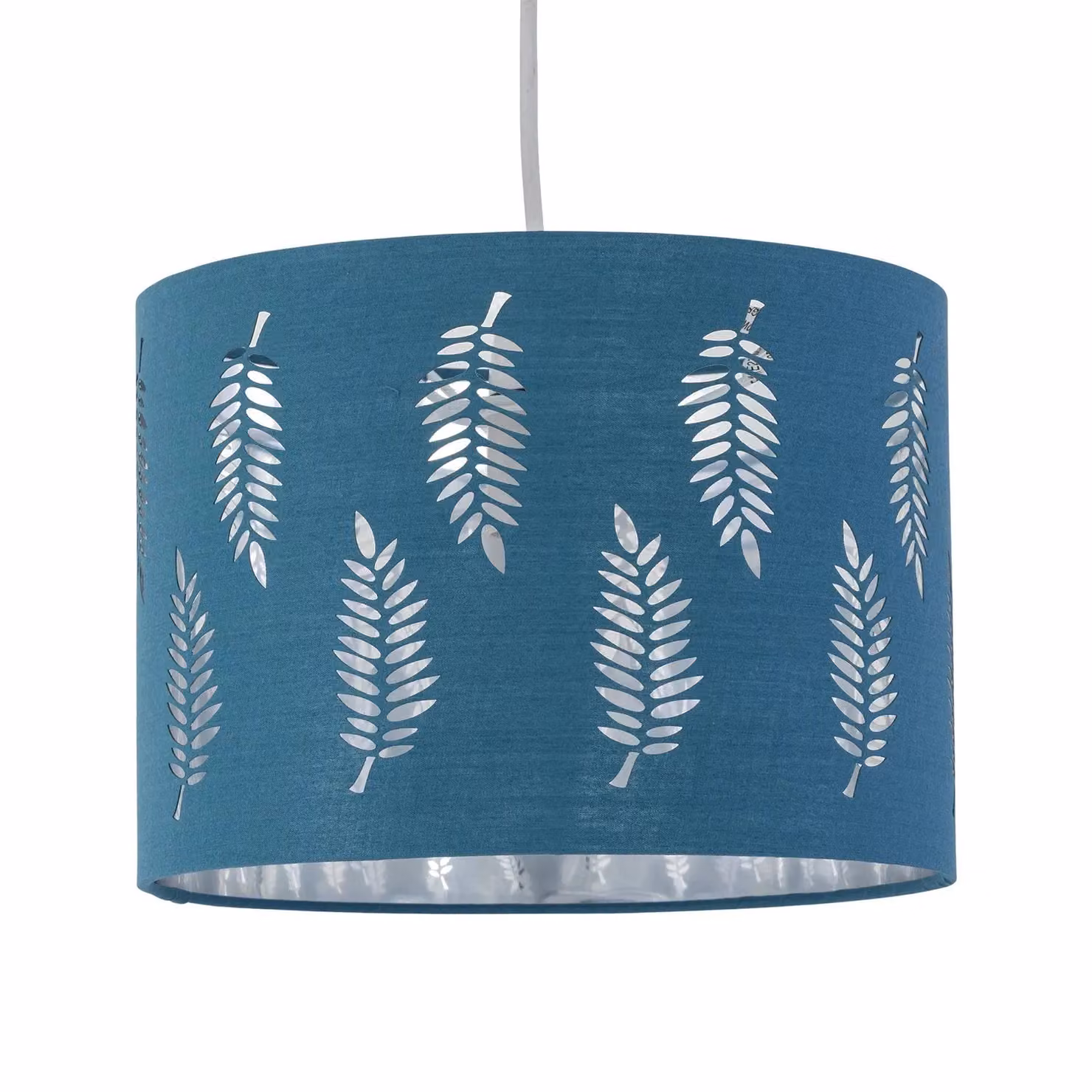 First Choice Lighting Set of 2 Modern Round Fabric Pendant Lightshades in Petrol Blue and Silver, Diameter: 30 cm – 2