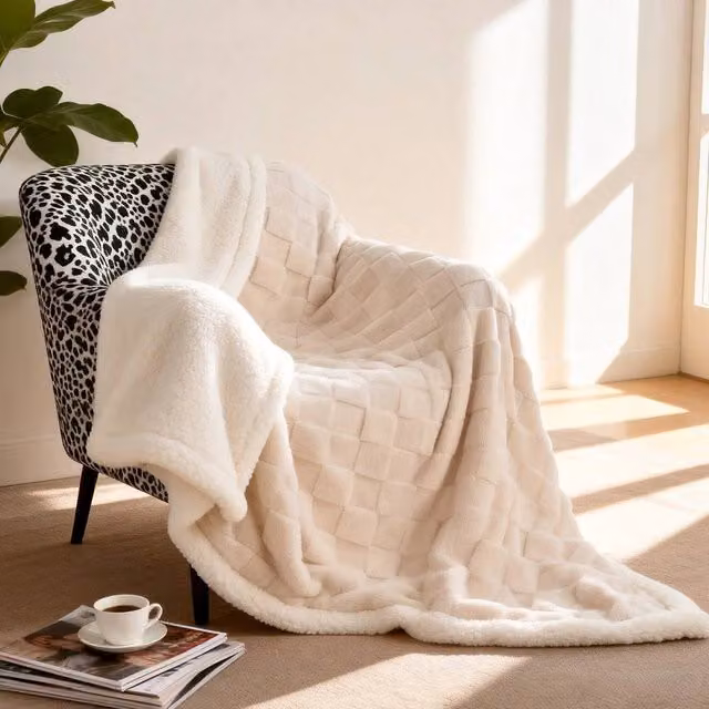 Havendro Winter Sherpa Fleece Blanket in Beige – 1